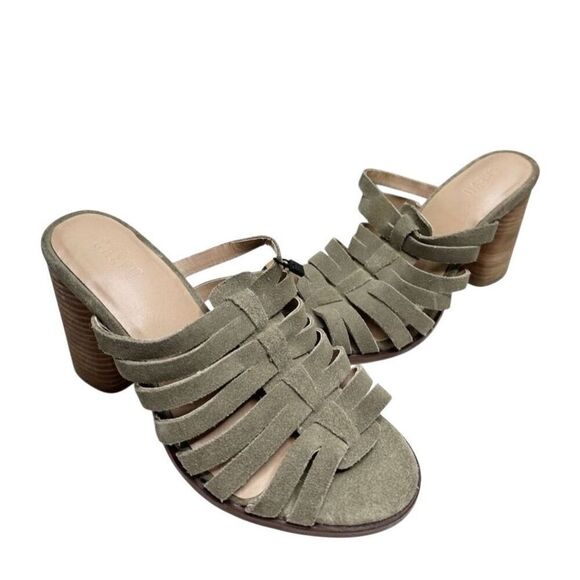 Crevo Hazelle Block Heel Mules Size 7.5 Sage Slip On Leather Suede Sandal - Picture 4 of 8